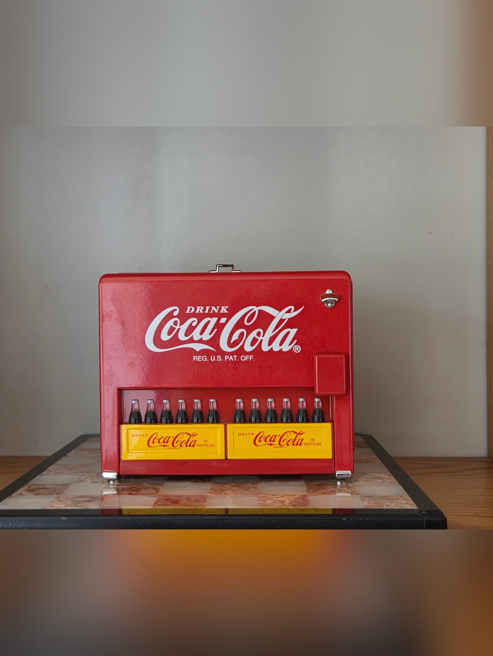 1997 Coca-Cola Musical Slider Bank Die Cast Metal Coin Bank w Box